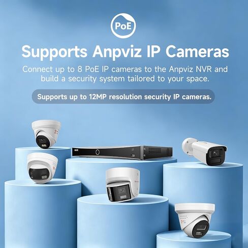 Anpviz AI 12MP/4K 8CH PoE NVR, 2 SATA up to 32TB HDDs, Facial Recognition | Network Video Recorder Supports 12MP IP Cameras, Human/Vehicle Detection, 24/7 Recording, Smart Playback, No Hard Drive in Kuwait