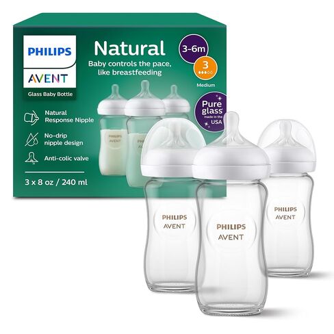 Avent - 3Pk Glass Natural Baby Bottle With Natural Response Nipple, 8Oz in Kuwait