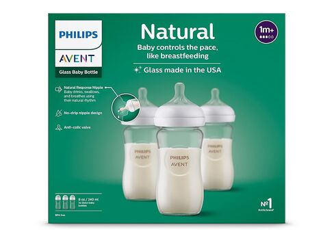 Avent - 3Pk Glass Natural Baby Bottle With Natural Response Nipple, 8Oz in Kuwait