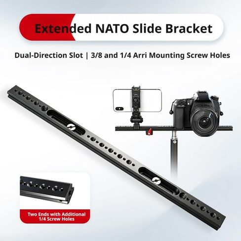 Camera NATO Rail Compatible with DSLR Cameras, Aluminum Alloy Extended NATO Slide Rail with 1/4" 3/8" ARRI Holes in Kuwait