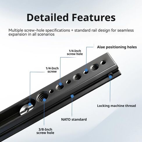 Camera NATO Rail Compatible with DSLR Cameras, Aluminum Alloy Extended NATO Slide Rail with 1/4" 3/8" ARRI Holes in Kuwait