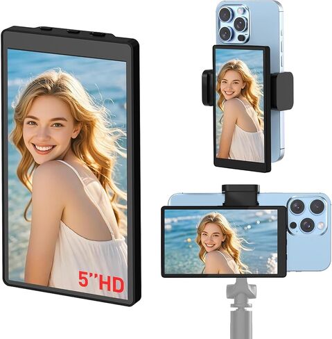 5" Selfie Monitor Screen with Bluetooth Remote for Vlog Streaming | 5-in low latency back camera monitor with clip bracket and Bluetooth remote, for vlogging, TikTok and YouTube live broadcast in Kuwait
