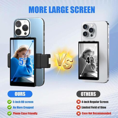 5" Selfie Monitor Screen with Bluetooth Remote for Vlog Streaming | 5-in low latency back camera monitor with clip bracket and Bluetooth remote, for vlogging, TikTok and YouTube live broadcast in Kuwait