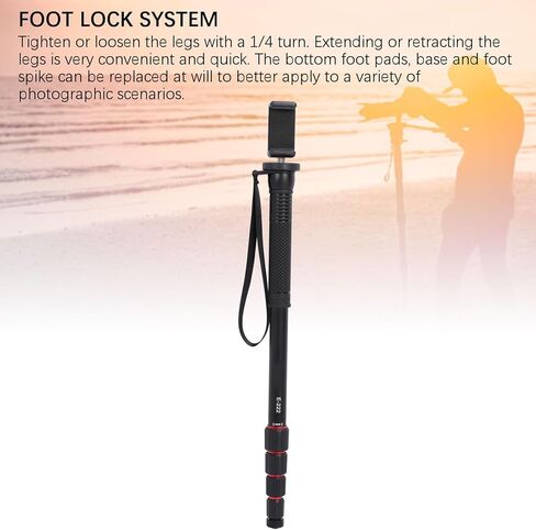 Aluminum Alloy Camera Monopod, 5 - Section Extendable Monopod with 3/8 Inch Threaded Hole, 11 lb Load Capacity, Portable Phone Monopod for DSLR and Action Cameras in Kuwait