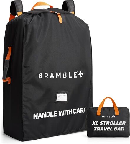 Bramble - XL Double Stroller Bag for Airplane Gate Check - Water Resistant Ballistic Nylon Travel Bag with Padded Neoprene Straps, Carry Pouch & ID Window - 39 x 26 x 16 Inches (Black) in Kuwait
