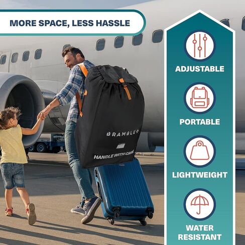 Bramble - XL Double Stroller Bag for Airplane Gate Check - Water Resistant Ballistic Nylon Travel Bag with Padded Neoprene Straps, Carry Pouch & ID Window - 39 x 26 x 16 Inches (Black) in Kuwait