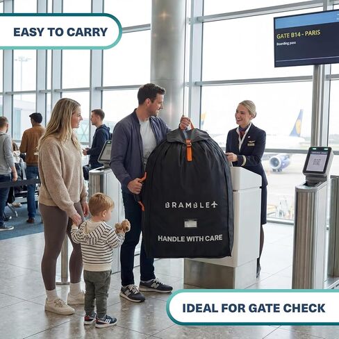 Bramble - XL Double Stroller Bag for Airplane Gate Check - Water Resistant Ballistic Nylon Travel Bag with Padded Neoprene Straps, Carry Pouch & ID Window - 39 x 26 x 16 Inches (Black) in Kuwait