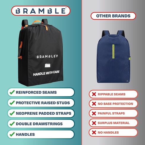 Bramble - XL Double Stroller Bag for Airplane Gate Check - Water Resistant Ballistic Nylon Travel Bag with Padded Neoprene Straps, Carry Pouch & ID Window - 39 x 26 x 16 Inches (Black) in Kuwait