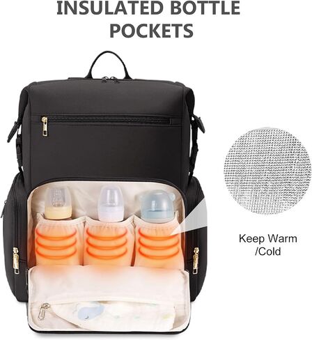 CEI-CEI Neoprene Diaper Bag Backpack with Changing Pad, Large Newborn Baby Maternity Bags Travel Tote with Insulated Pockets (Black) in Kuwait