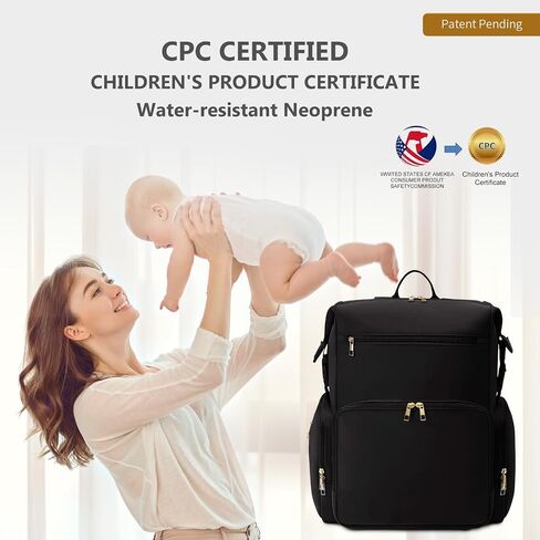 CEI-CEI Neoprene Diaper Bag Backpack with Changing Pad, Large Newborn Baby Maternity Bags Travel Tote with Insulated Pockets (Black) in Kuwait