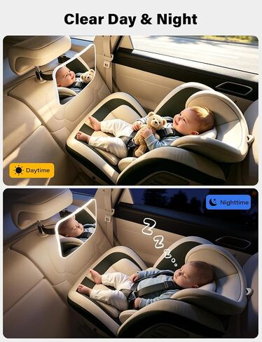 Baby Car Mirror for Rear-Facing Car Seat with Light, USB Powered Hook Clip | 175° Wide Clear View Anti-Glare, 360° Rotation, Shatterproof, Crash Tested, Safety & Easy Install, espejo para carro bebe in Kuwait