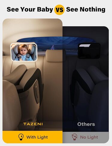 Baby Car Mirror for Rear-Facing Car Seat with Light, USB Powered Hook Clip | 175° Wide Clear View Anti-Glare, 360° Rotation, Shatterproof, Crash Tested, Safety & Easy Install, espejo para carro bebe in Kuwait