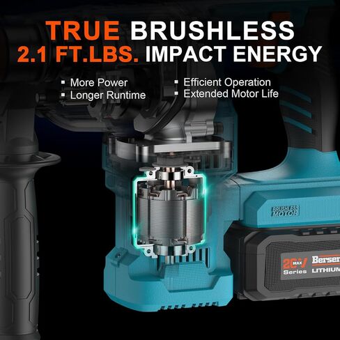Berserker 1-1/8" SDS-Plus Cordless Rotary Hammer Drill for Concrete 111Plus | 2 x 20V 4.0Ah Lithium-Ion Battery Powered w/ 3A Charger,4 Functions Brushless Motor Variable Speed Safety Clutch Rotomartillo in Kuwait