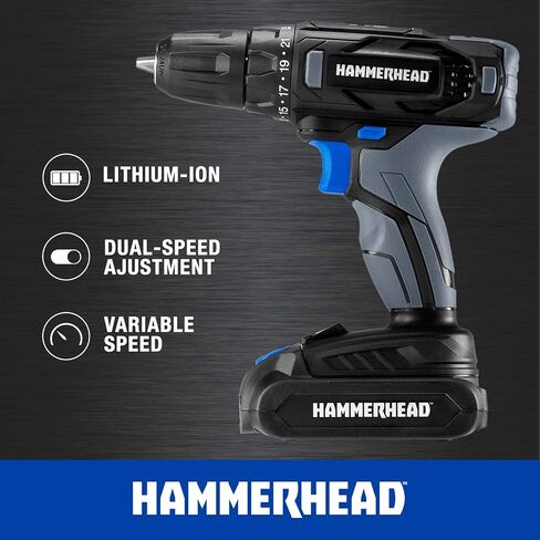 Hammerhead 20V Cordless 2-Tool Combo Kit: Drill and Impact Driver with 1.5Ah Battery and Charger - HCC2020 in Kuwait