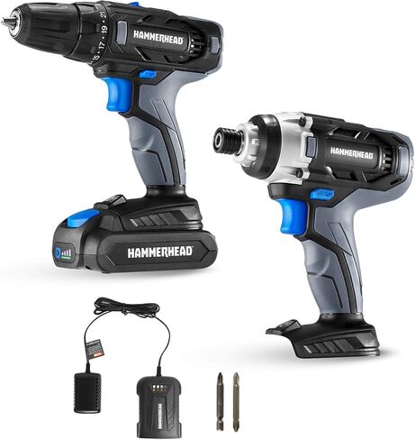 Hammerhead 20V Cordless 2-Tool Combo Kit: Drill and Impact Driver with 1.5Ah Battery and Charger - HCC2020 in Kuwait