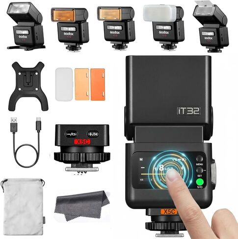 Godox IT32 Camera Flash with X5N Flash Trigger for Nikon Cameras, TTL HSS Touchscreen, Hotshoe & Trigger 2-in-1, 510 Full Power Flashes, LED Modeling Light, Lithium Battery, with Reflector & Diffuser in Saudi Arabia