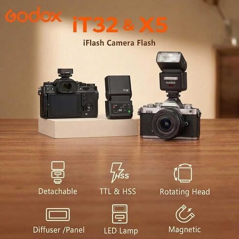 Godox IT32 Camera Flash with X5N Flash Trigger for Nikon Cameras, TTL HSS Touchscreen, Hotshoe & Trigger 2-in-1, 510 Full Power Flashes, LED Modeling Light, Lithium Battery, with Reflector & Diffuser in Saudi Arabia