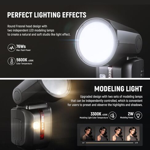 NEEWER Z2-N 2.4G TTL Round Head Flash Speedlite Compatible with Nikon, 76Ws Speedlight with Upgraded UI, Modeling Lamps, TTL/M Quick TCM Switch, 1/8000s HSS, 2600mAh Battery, Cleaning Cloth in Kuwait
