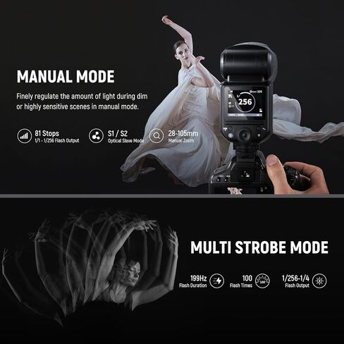 NEEWER Z2-N 2.4G TTL Round Head Flash Speedlite Compatible with Nikon, 76Ws Speedlight with Upgraded UI, Modeling Lamps, TTL/M Quick TCM Switch, 1/8000s HSS, 2600mAh Battery, Cleaning Cloth in Kuwait