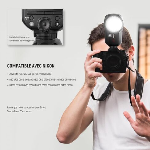 NEEWER Z2-N 2.4G TTL Round Head Flash Speedlite Compatible with Nikon, 76Ws Speedlight with Upgraded UI, Modeling Lamps, TTL/M Quick TCM Switch, 1/8000s HSS, 2600mAh Battery, Cleaning Cloth in Kuwait