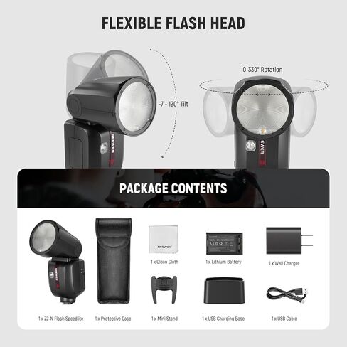 NEEWER Z2-N 2.4G TTL Round Head Flash Speedlite Compatible with Nikon, 76Ws Speedlight with Upgraded UI, Modeling Lamps, TTL/M Quick TCM Switch, 1/8000s HSS, 2600mAh Battery, Cleaning Cloth in Kuwait