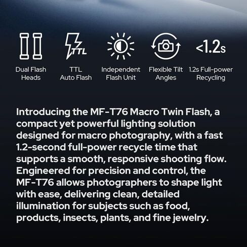 Godox MF-T76 S MF-T76S TTL Macro Twin Flash for Sony, 76Ws Macro Speedlight, HSS, 1.2s Recycle Time, 550 Full Power Flash, GN22.4, 2.4G Wireless, Flash for Dental, Insects, Flowers Photography in Kuwait