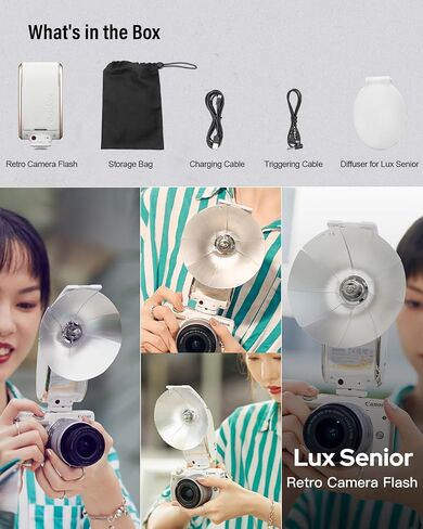 Godox Lux Senior Retro Camera Flash kit with Diffuser, GN14 1700mAh 6000K±200K CCT, Automatic & Manual Modes 1/1-1/64 Flash Power (White) in Kuwait
