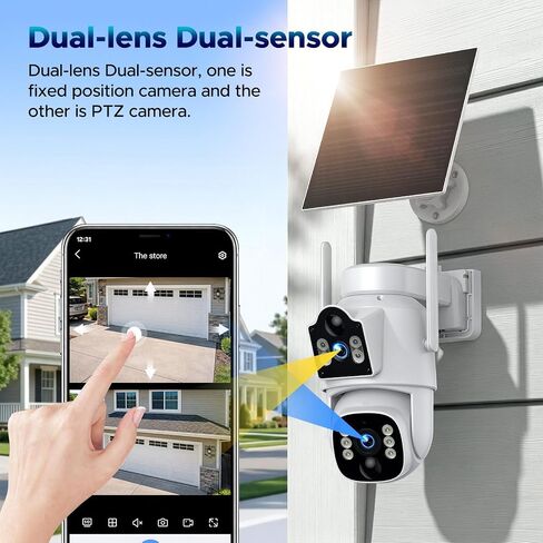 VOOPEAK 4G LTE Cellular Security Camera, Dual Lens 360° PTZ Auto Tracking | Solar Camera Outdoor Wireless with SIM Card,2K HD Color Night Vision, IP66 Waterproof, 2-Way Audio,No WiFi Needed in Kuwait