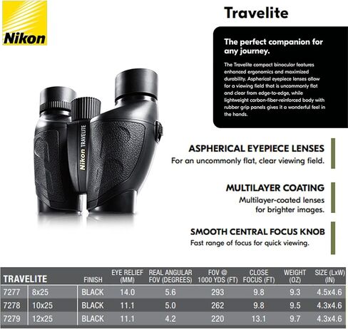 Nikon TRAVELITE EX Binoculars | Compact Lightweight Waterproof Fogproof Outdoor Binoculars with Multilayer-Coated Optics | Ideal for Birdwatching, Hiking, Travel & Outdoor Adventures in Kuwait