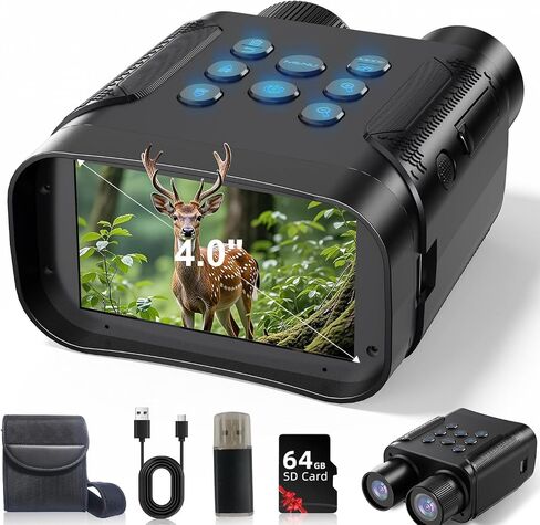 Night Vision Goggles, 4K Night Vision Binoculars for Adults with 8000mAh Rechargeable Battery, 4.0 HD Screen, 5X Digital Zoom, 7 Levels IR, 64GB Card,1968FT Range for Hunting & Camping in Kuwait