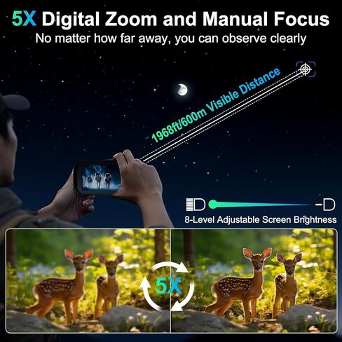 Night Vision Goggles, 4K Night Vision Binoculars for Adults with 8000mAh Rechargeable Battery, 4.0 HD Screen, 5X Digital Zoom, 7 Levels IR, 64GB Card,1968FT Range for Hunting & Camping in Kuwait