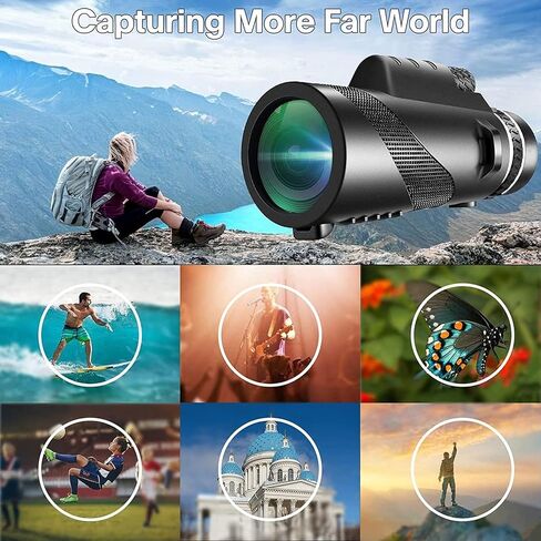 Monocular-Telescope 80x100 High Powered Monoculars High Definition for Adults High Powered with Smartphone Adapter Telescope Wildlife Bird Watching Travel Camping Hiking-Black in Kuwait