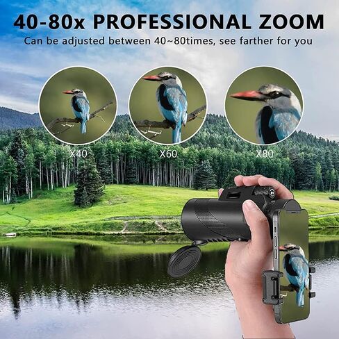 Monocular-Telescope 80x100 High Powered Monoculars High Definition for Adults High Powered with Smartphone Adapter Telescope Wildlife Bird Watching Travel Camping Hiking-Black in Kuwait