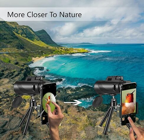 Monocular-Telescope 80x100 High Powered Monoculars High Definition for Adults High Powered with Smartphone Adapter Telescope Wildlife Bird Watching Travel Camping Hiking-Black in Kuwait