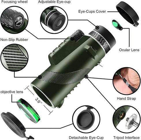 Monocular-Telescope 80x100 High Powered Monoculars High Definition for Adults High Powered with Smartphone Adapter Telescope Hunting Wildlife Bird Watching Travel Camping Hiking-Green in Kuwait