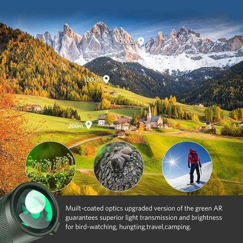 Monocular-Telescope 80x100 High Powered Monoculars High Definition for Adults High Powered with Smartphone Adapter Telescope Hunting Wildlife Bird Watching Travel Camping Hiking-Green in Kuwait