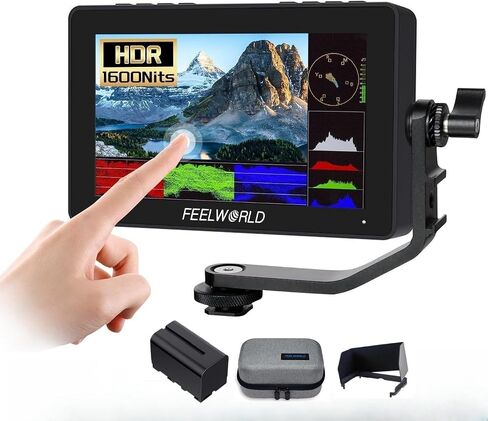 FEELWORLD F5 Prox 5.5 Inch Camera Field Monitor 1600nit High Bright Touch Screen,1920x1080 DSLR HD 4K for Filmmakers Videographer Outdoor Accurate Focus Expose with F750 Battery Carry Bag Tilt Arm in Kuwait