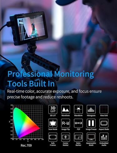 FEELWORLD F5 Prox 5.5 Inch Camera Field Monitor 1600nit High Bright Touch Screen,1920x1080 DSLR HD 4K for Filmmakers Videographer Outdoor Accurate Focus Expose with F750 Battery Carry Bag Tilt Arm in Kuwait