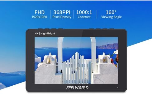 FEELWORLD F5 Prox 5.5 Inch Camera Field Monitor 1600nit High Bright Touch Screen,1920x1080 DSLR HD 4K for Filmmakers Videographer Outdoor Accurate Focus Expose with F750 Battery Carry Bag Tilt Arm in Kuwait