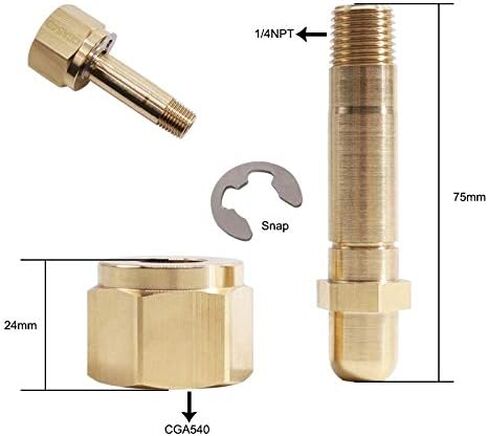 Universal CGA540 Inlet Nut & Nipple Adapter, 1/4" NPT Stem Nipple Inlet Fittings in Kuwait