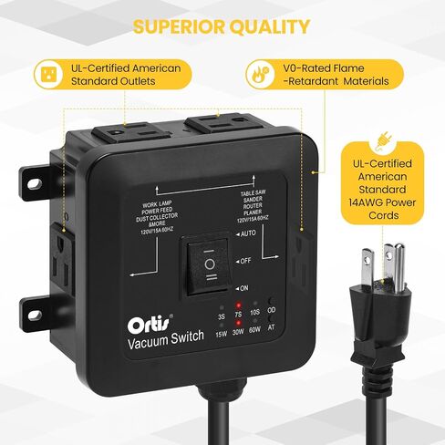 2026 New! Automatic Vacuum Switch - Ortis Dust Control Autoswitch for 3 Power Tools, Auto/On/Off Modes, Delay Vacuum On/Off to Prevent Circuit Overload and Tripping, Adjustable Actuation Threshold in Kuwait