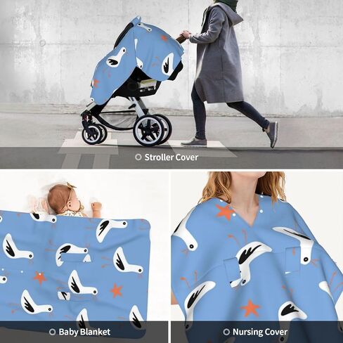Seagulls and Starfish Baby Car Seat Cover & Breastfeeding Nursing Cover - Breathable Stretch Fabric Multi-Use Nursing Cover for Breastfeeding in Kuwait