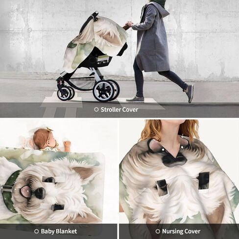 Watercolor Westie Dog Baby Car Seat Cover & Breastfeeding Nursing Cover - Breathable Stretch Fabric Multi-Use Nursing Cover for Breastfeeding in Kuwait