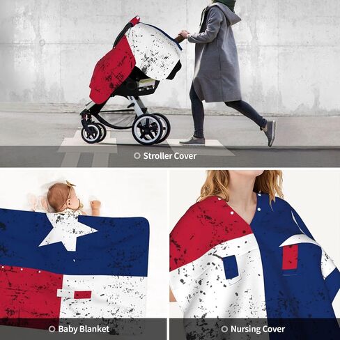 Vintage Texas State Flag Baby Car Seat Cover & Breastfeeding Nursing Cover - Breathable Stretch Fabric Multi-Use Nursing Cover for Breastfeeding in Kuwait
