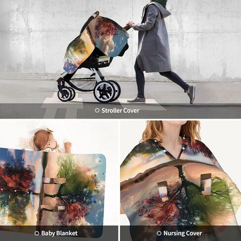 Life of Tree Baby Car Seat Cover & Breastfeeding Nursing Cover - Breathable Stretch Fabric Multi-Use Nursing Cover for Breastfeeding in Kuwait