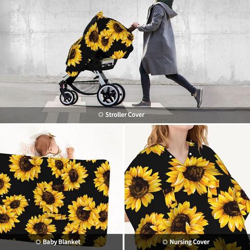 Sunflowers Baby Car Seat Cover & Breastfeeding Nursing Cover - Breathable Stretch Fabric Multi-Use Nursing Cover for Breastfeeding in Kuwait