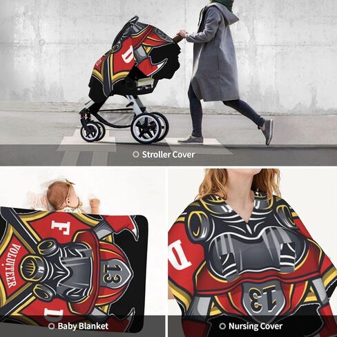 Volunteer Firefighter Baby Car Seat Cover & Breastfeeding Nursing Cover - Breathable Stretch Fabric Multi-Use Nursing Cover for Breastfeeding in Kuwait