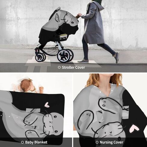 Manatee Heart Baby Car Seat Cover & Breastfeeding Nursing Cover - Breathable Stretch Fabric Multi-Use Nursing Cover for Breastfeeding in Kuwait
