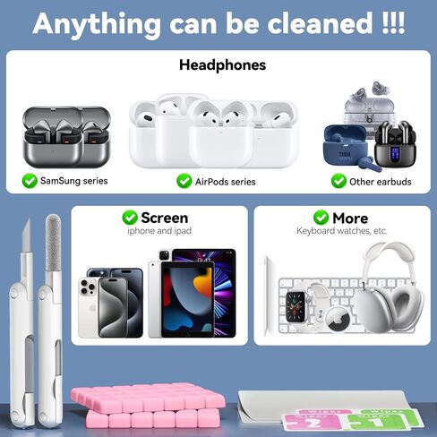 for Airpods Cleaner Kit,Bluetooth Earbuds 3 in 1 Multi-Function Cleaning Pen and Cleaning Putty,for Airpods Pro Phone Charging Port,Earbuds,Headphone, iPod,Case,iPhone,ipad,Laptop (Pink) in Kuwait