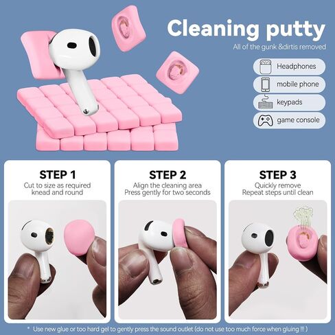 for Airpods Cleaner Kit,Bluetooth Earbuds 3 in 1 Multi-Function Cleaning Pen and Cleaning Putty,for Airpods Pro Phone Charging Port,Earbuds,Headphone, iPod,Case,iPhone,ipad,Laptop (Pink) in Kuwait